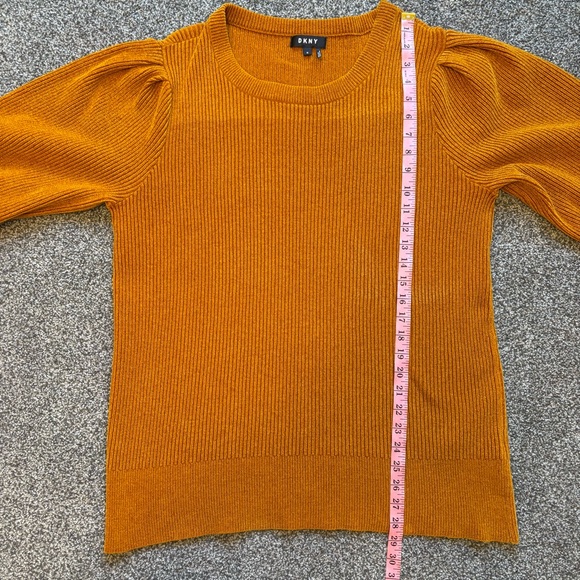 DKNY Gold Ribbed Knit Balloon Sleeve Slouchy Fall Sweater size XL - Picture 5 of 8